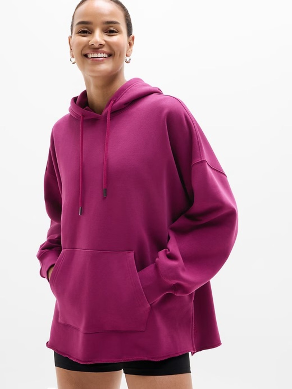 Athleta Wildberry Wash Pink Terry Oversized Hoodie Cotton Pullover - Size Small